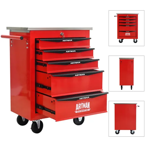 5 Drawers Multifunctional Tool Cart With Wheels,Metal Rolling Tool Cart Storage For Garage Workshop Warehouse Repair Shop--With Stainless view 4