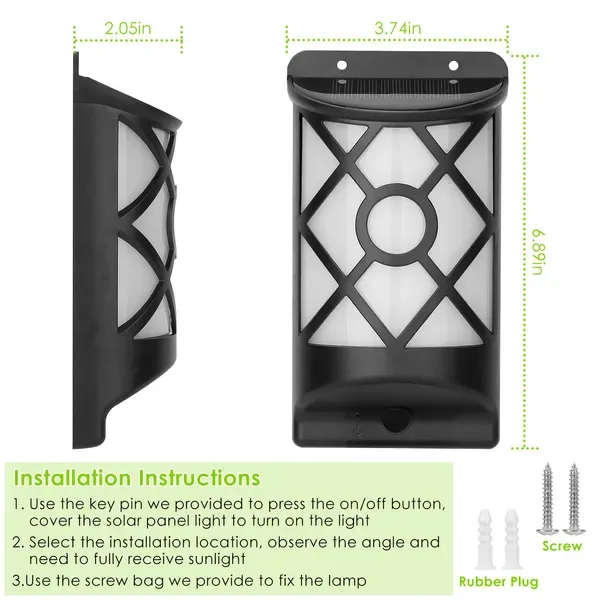 Flame Solar Lights Outdoor 96 LEDs Waterproof Flickering Flame Wall Mount Lamp Auto On Off view 3