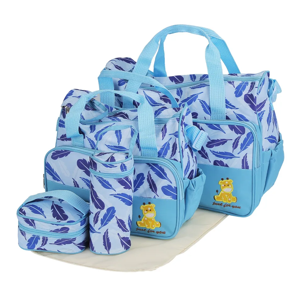 5Pcs Baby Nappy Diaper Bags Set Mummy Diaper Handbags With Diaper Pad Food Bag Bottle Bag Travel Tote Bags For Mom Dad view 2