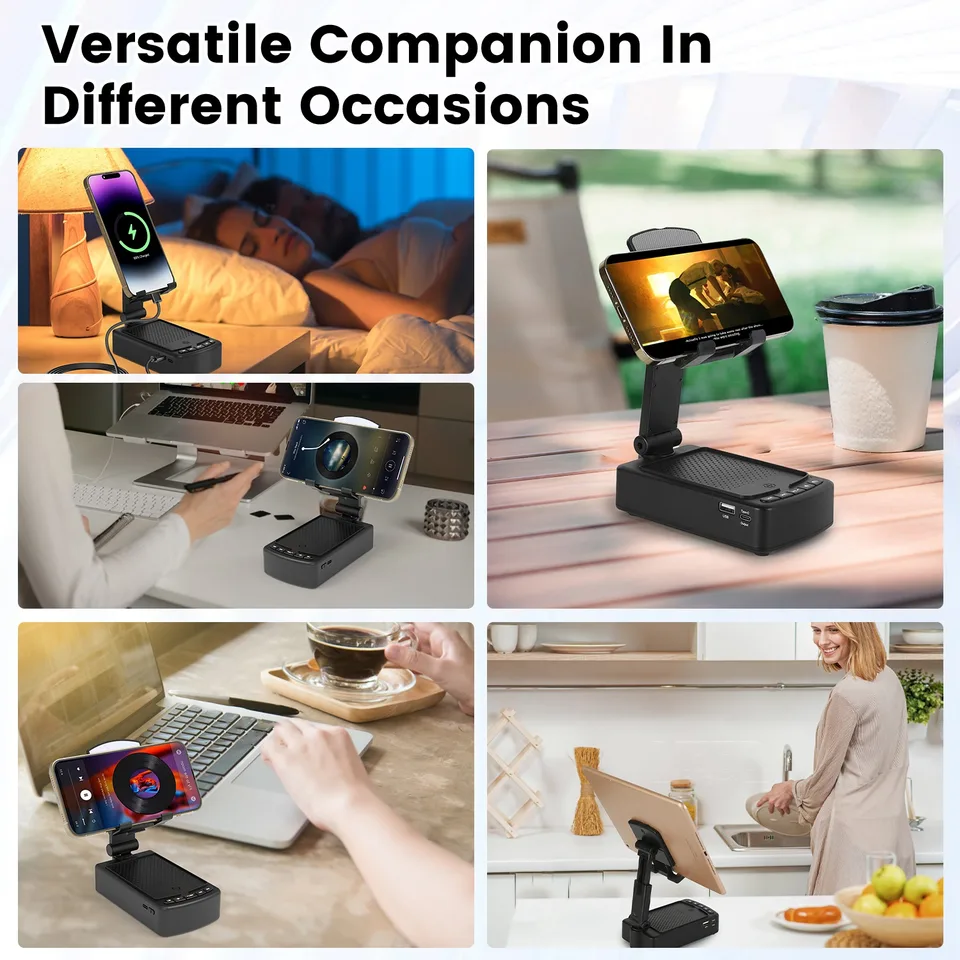 1Pc Cell Phone Stand With HD Surround Wireless Speaker Power Bank Portable Foldable Charging Phone Stand With Anti Slip Base Compatible With Phone Tablet For Home Office Outdoor view 2