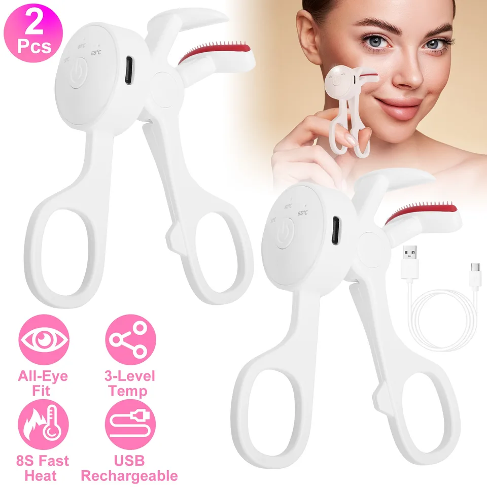 2Pcs Heated Eyelash Curler Electric USB Rechargeable Eyelash Curler Anti Burn Compact With Comb Heat Up Fast Within 8S For All Eye Shapes For Women Make Up Gift Travel Valentine Mother Day view 3