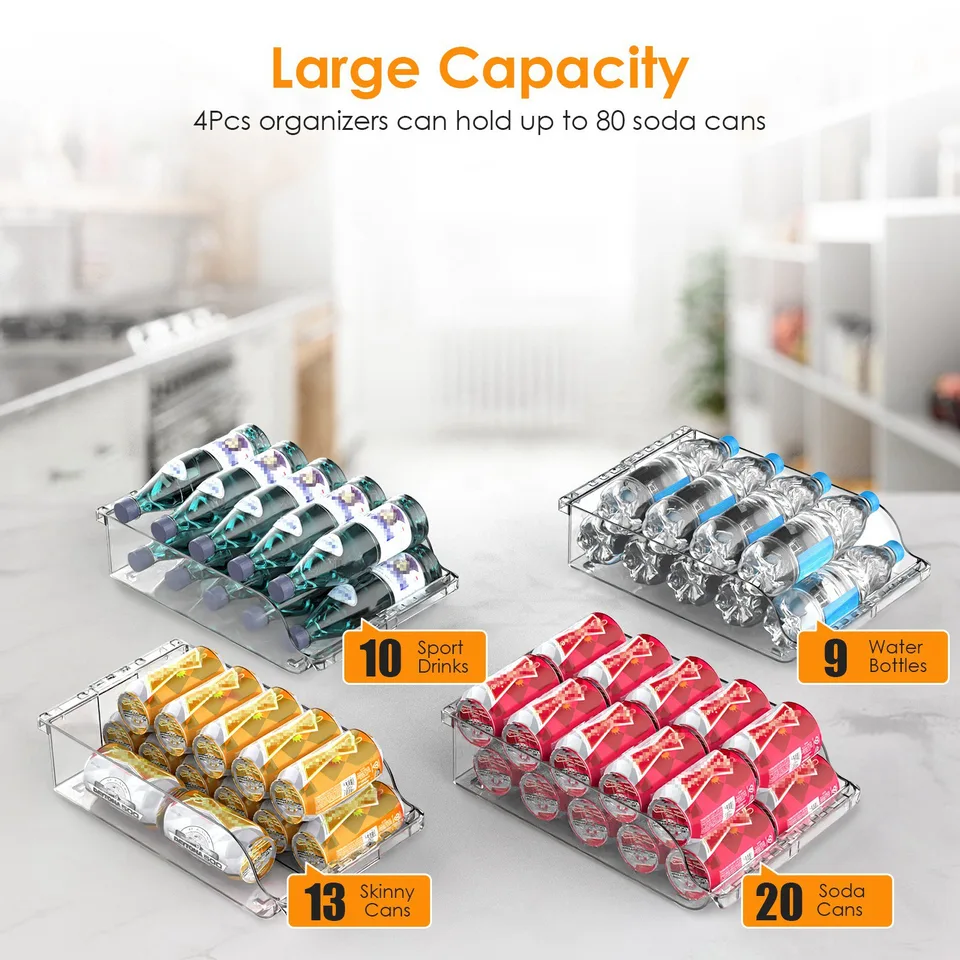 4 Pcs Soda Can Organizers For Refrigerator Width Adjustable Clear Drink Organizer Expandable Can Holder Dispenser For Fridge Pantry Freezer view 3