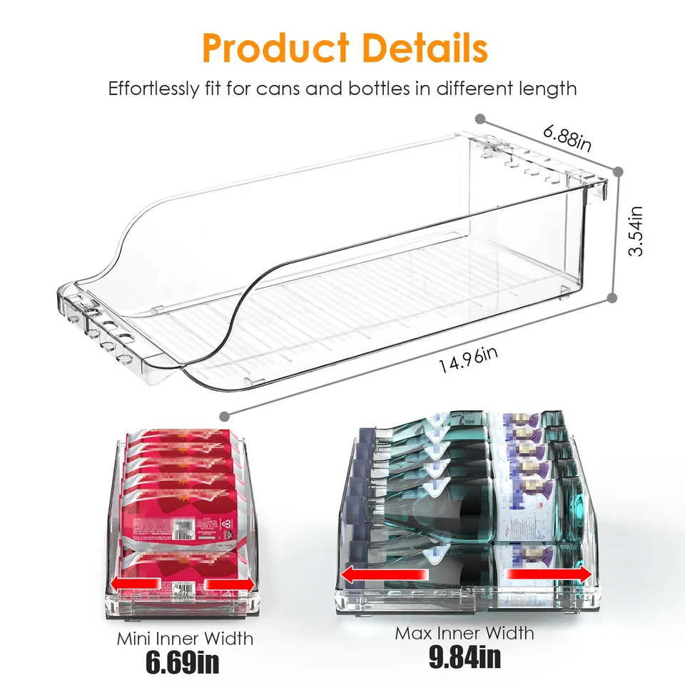 4 Pcs Soda Can Organizers For Refrigerator Width Adjustable Clear Drink Organizer Expandable Can Holder Dispenser For Fridge Pantry Freezer view 4