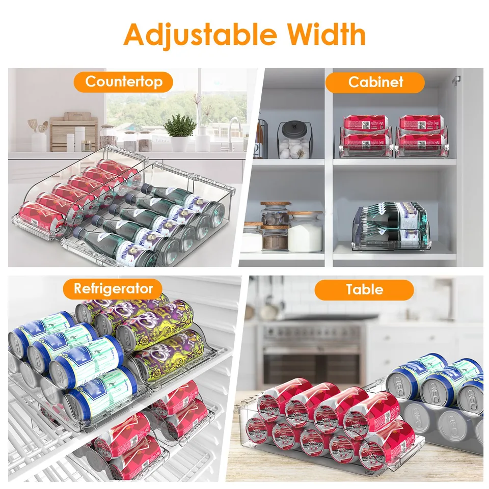 4 Pcs Soda Can Organizers For Refrigerator Width Adjustable Clear Drink Organizer Expandable Can Holder Dispenser For Fridge Pantry Freezer view 2