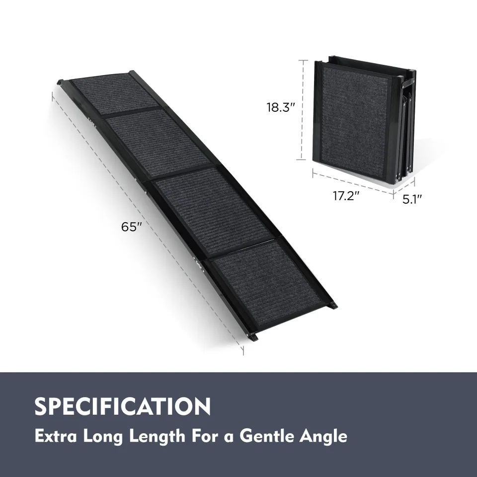 Dog Ramp For Car 65x17 Large Folding Pet Stair Ramps For Truck, SUV, With Non-Slip Surface, Up To 250LBS, Outdoor Dog Car Ramp For Medium view 2