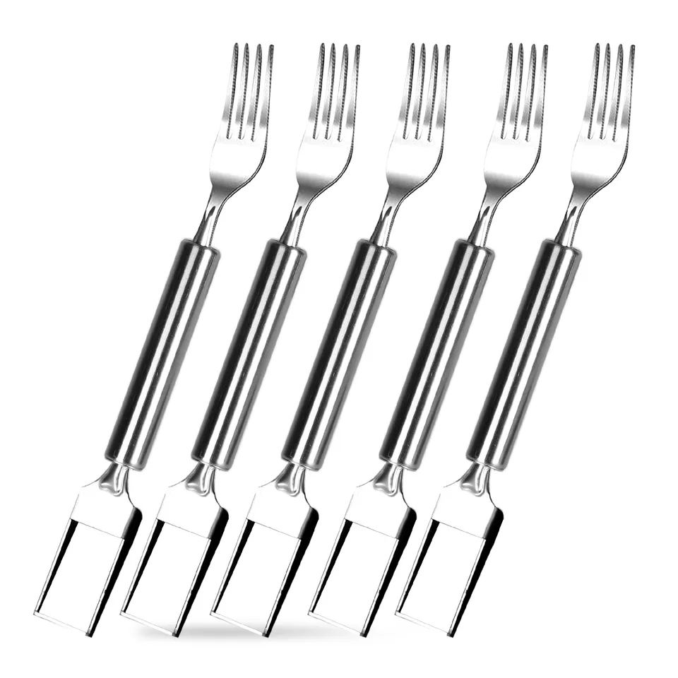 5 Pcs 2 In 1 Watermelon Cutter Slicer Fork Stainless Steel Dual Head Watermelon Fruit Cutting Fork Knife For Summer Family Gathering Friend view 3
