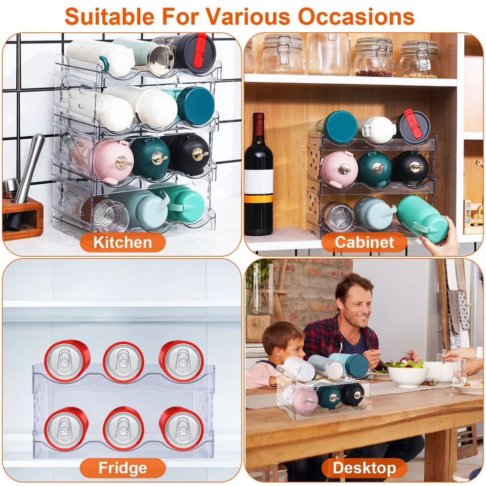 1 Pc 4 Tier Bottle Storage Holder 12 Bottles Transparent Stackable Bottle Organizer Standing Drink Holder Shelf For Kitchen Fridge Cabinet view 2