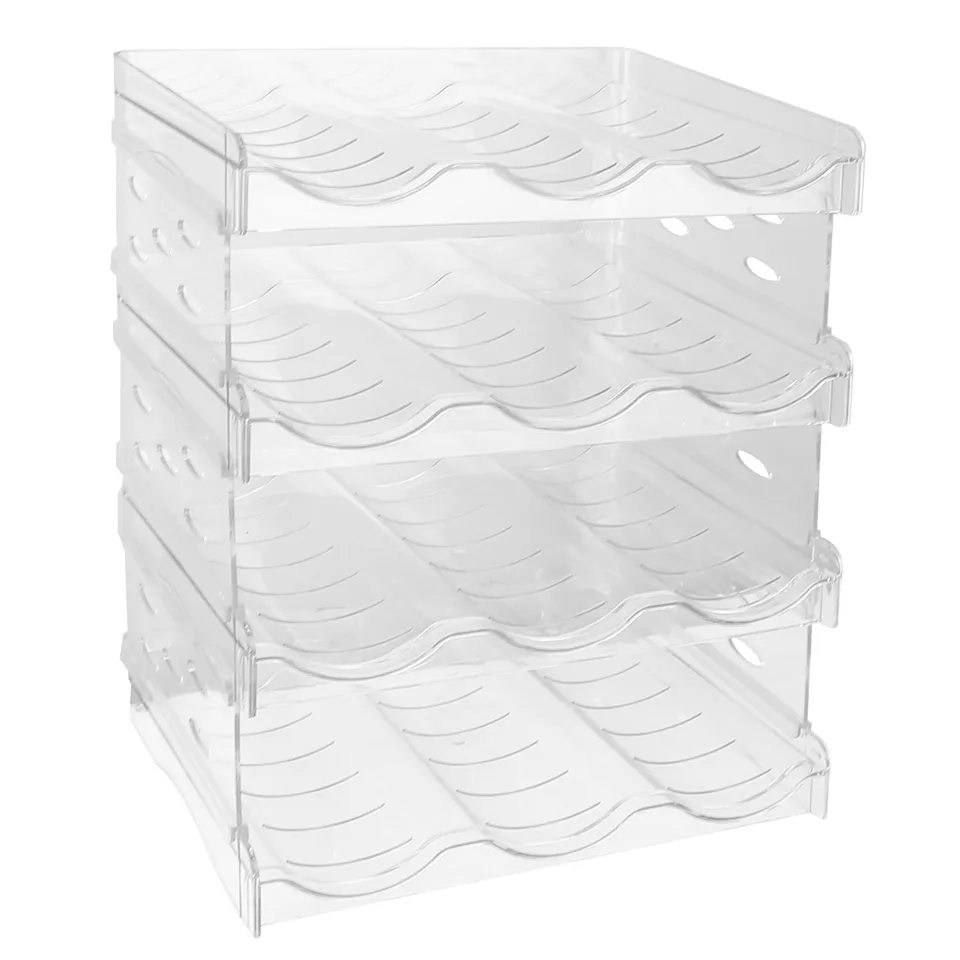 1 Pc 4 Tier Bottle Storage Holder 12 Bottles Transparent Stackable Bottle Organizer Standing Drink Holder Shelf For Kitchen Fridge Cabinet view 3
