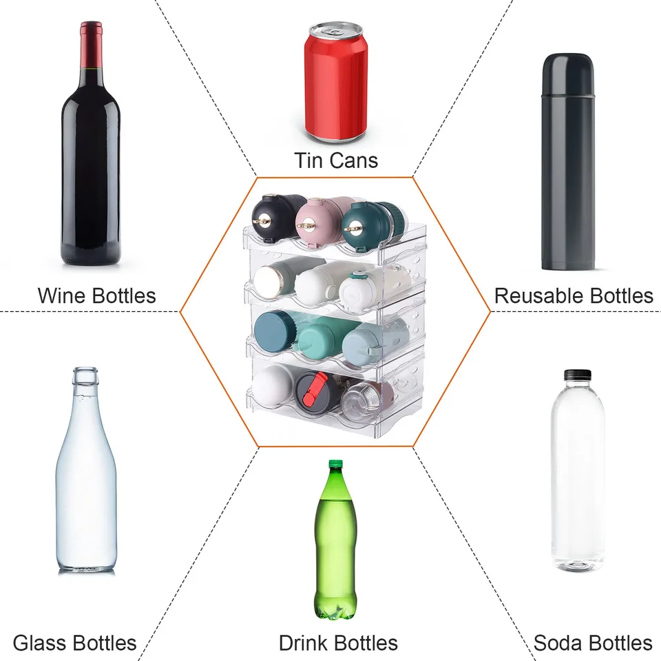 1 Pc 4 Tier Bottle Storage Holder 12 Bottles Transparent Stackable Bottle Organizer Standing Drink Holder Shelf For Kitchen Fridge Cabinet view 4