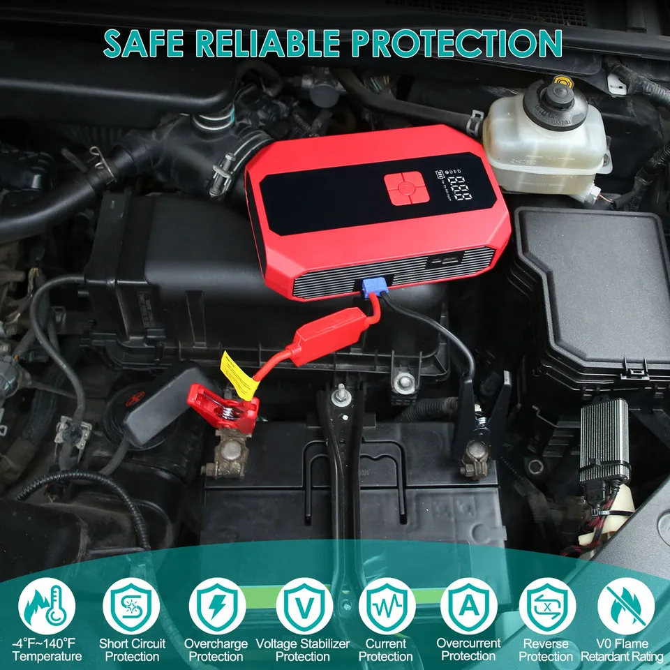 1Pc Portable Car Jump Starter Air Compressor 1500A 400PSI Car Battery Charger Jump Starter Power Bank LED Flashlight Digital Tire Inflator For 4.0L Gasoline Or 2.0L Diesel Engine view 4