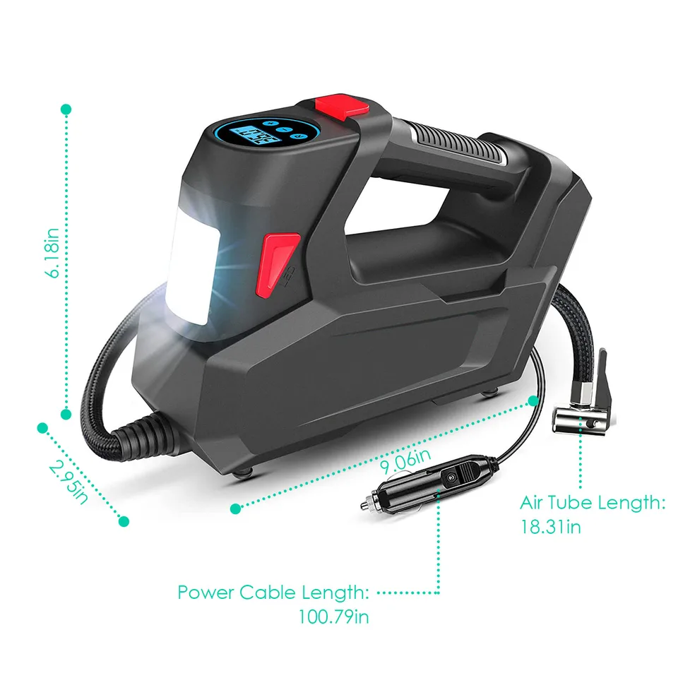 1 Pc Portable Tire Inflator 120 PSI Maximum 90W Powered Tire Inflator With Digital Display LED Light Inflatable Nozzle Needle Fuse Air view 2