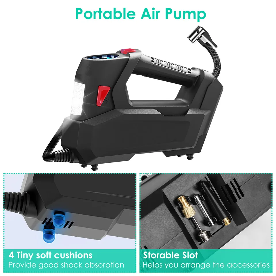 Vue 7 de 1 Pc Portable Tire Inflator 120 PSI Maximum 90W Powered Tire Inflator With Digital Display LED Light Inflatable Nozzle Needle Fuse Air
