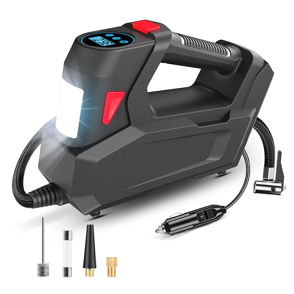 Vue 5 de 1 Pc Portable Tire Inflator 120 PSI Maximum 90W Powered Tire Inflator With Digital Display LED Light Inflatable Nozzle Needle Fuse Air