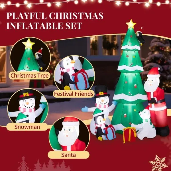 7.5FT Lighted Christmas Inflatable Decoration, Inflatable Christmas Tree With Santa And Snowman, Funny Blow Up Yard Decorations With view 2