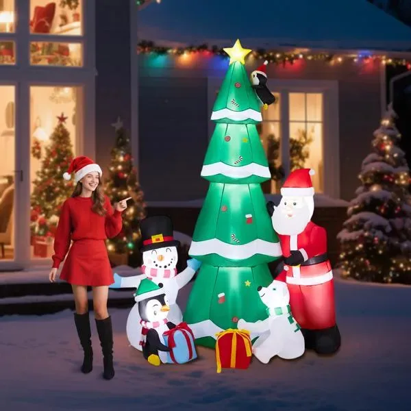 7.5FT Lighted Christmas Inflatable Decoration, Inflatable Christmas Tree With Santa And Snowman, Funny Blow Up Yard Decorations With view 3