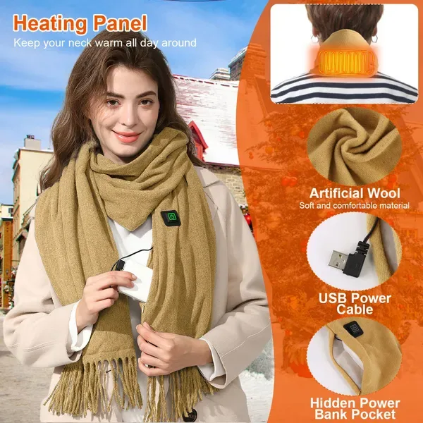 Electric Heated Winter Scarf USB Heating Neck Wrap Unisex Heated view 2