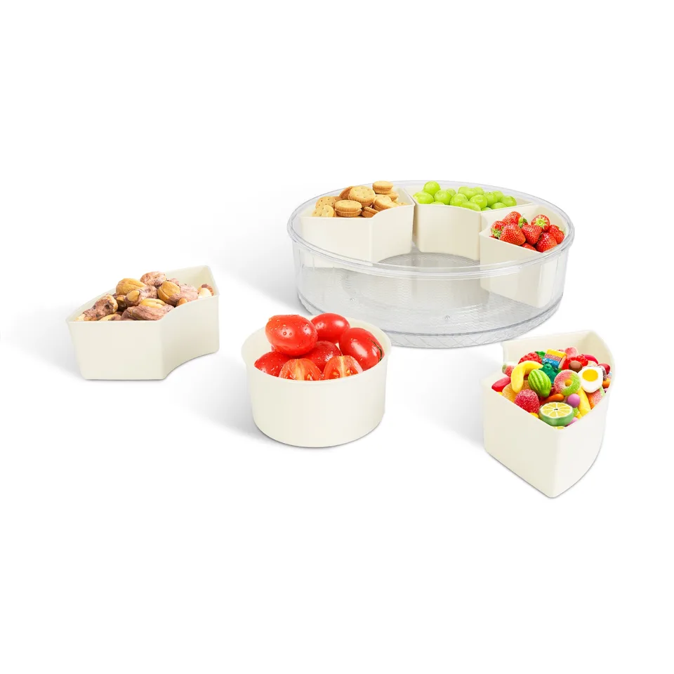2 Pcs Divided Serving Tray With Lid And Handle 360 Degree Rotatable Snack Box Container With 6 Dividers Clear Portable Snack Platters For view 4