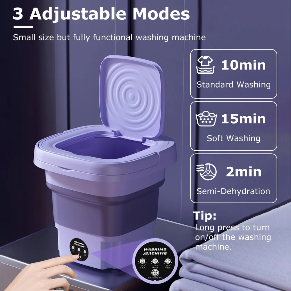 1Pc Portable Washing Machine Foldable Laundry Machine With Detachable Drain Basket 3 Modes Electric Clothes Washer For Underwear Socks Towels Baby Clothes view 2