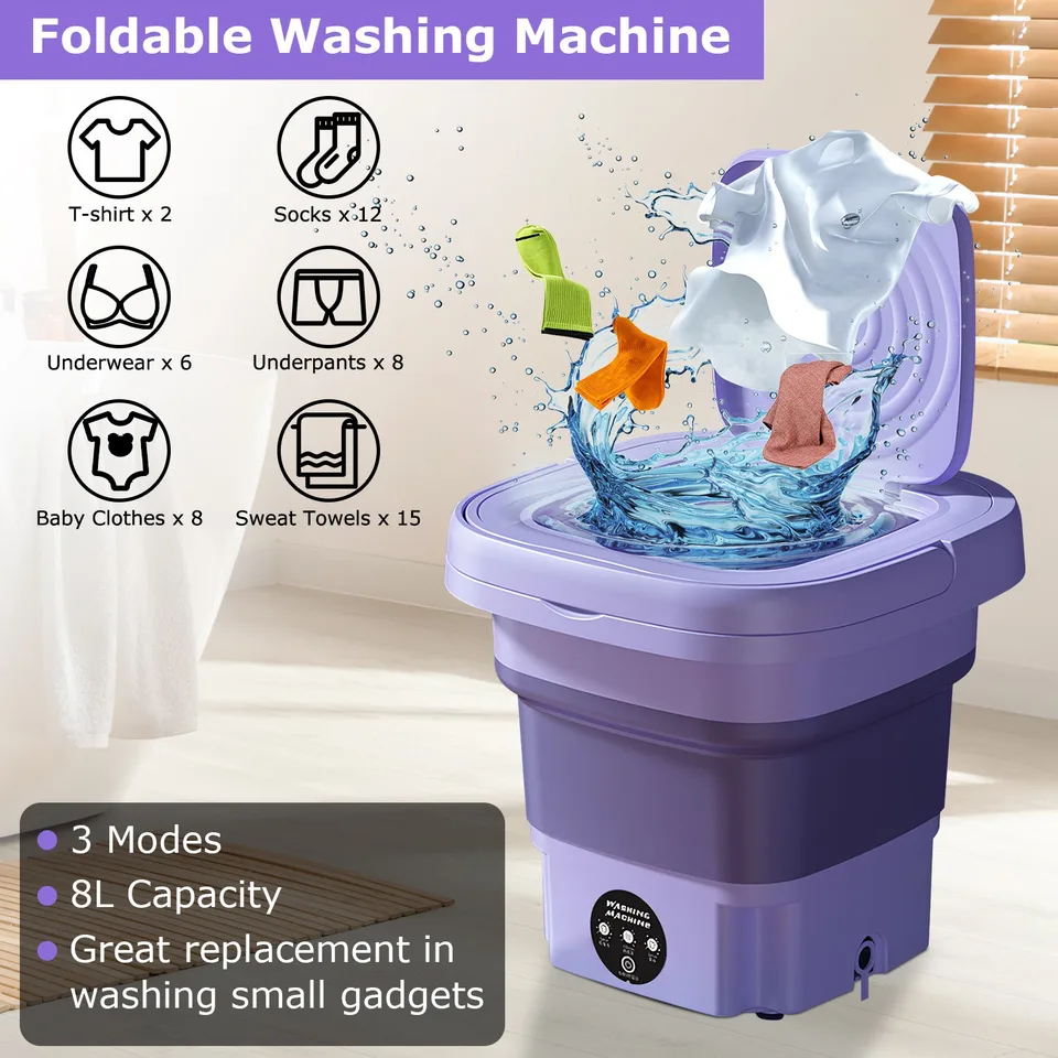 1Pc Portable Washing Machine Foldable Laundry Machine With Detachable Drain Basket 3 Modes Electric Clothes Washer For Underwear Socks Towels Baby Clothes view 4