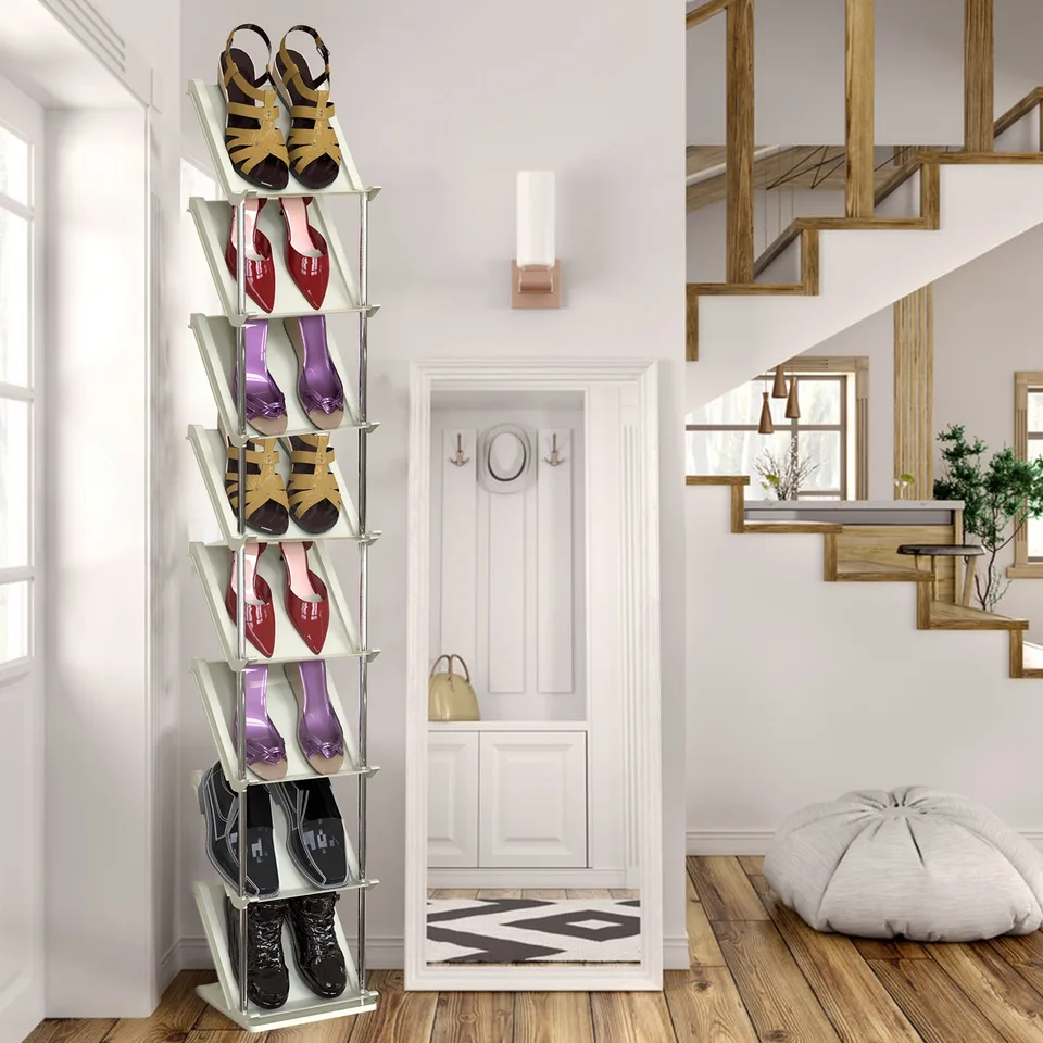 8 Tier Vertical Shoe Rack Narrow Free Standing Storage Organizer For Entryway Space-Saving Stackable Shoe Holder Corner Shoe Tower For view 2