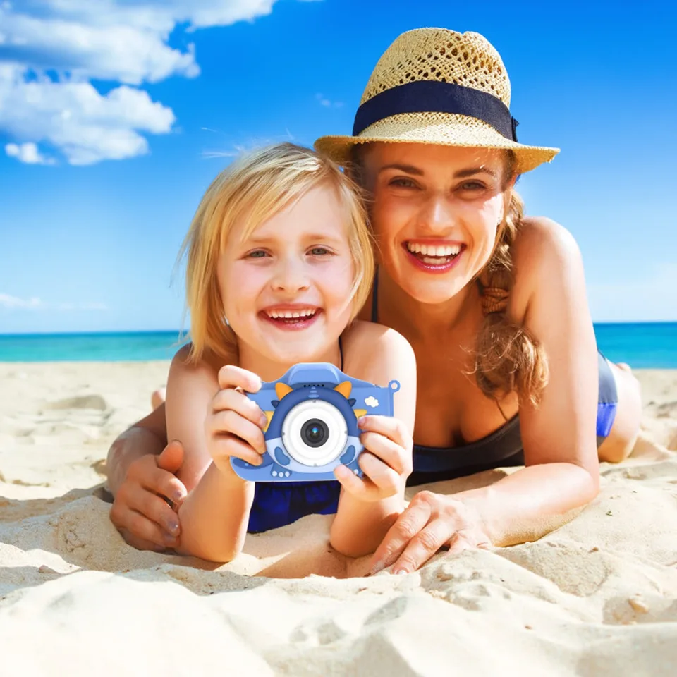 Pink-Blue Options -- 1Pc Dinosaur Kids Selfie Camera Cartoon Camera 48MP 1080P HD Digital Camera With Cartoon Case Card Reader 32G MMC Card For Boys Girls Above Aged 6 Years Old view 3