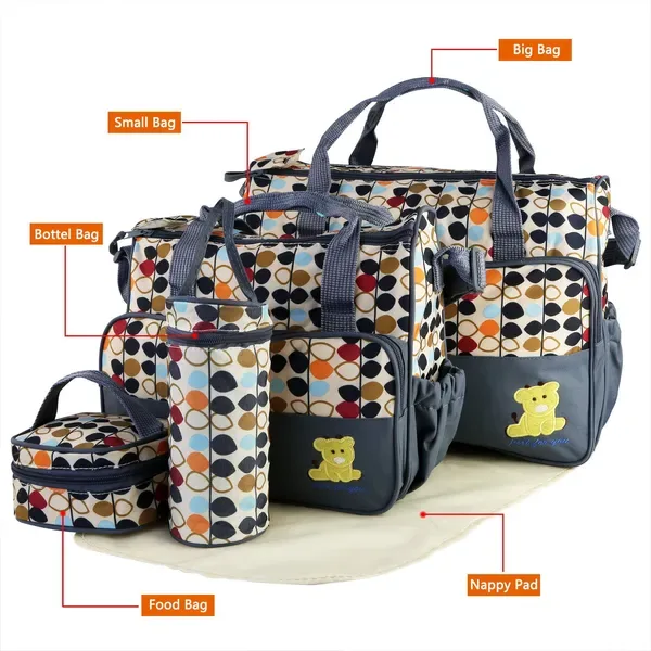 5PCS Baby Nappy Diaper Bags Set Mummy Diaper Shoulder Bags W view 4