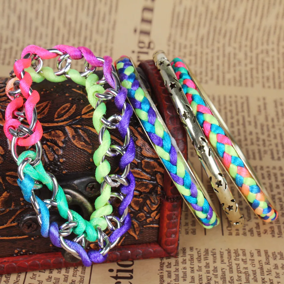 4-Piece Colorful Woven Burnished Gold Bracelet Set view 2