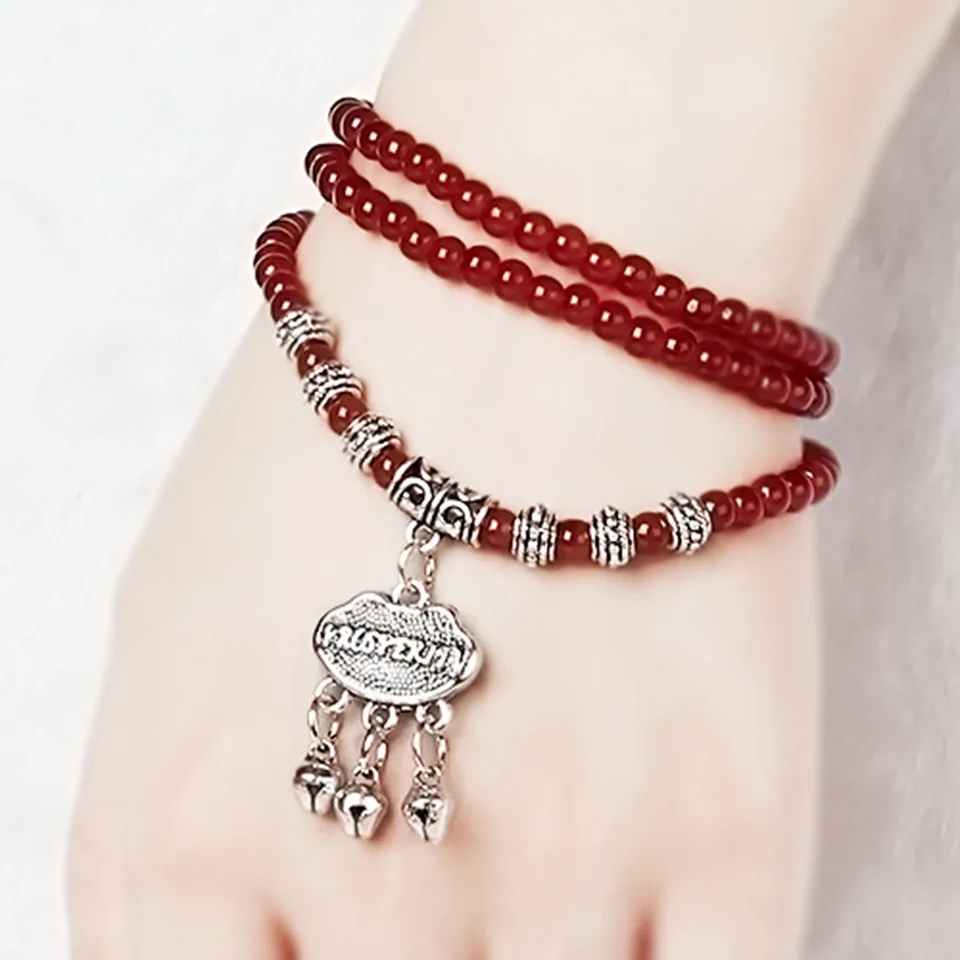 Red Agate Beaded Good Lock Bracelet