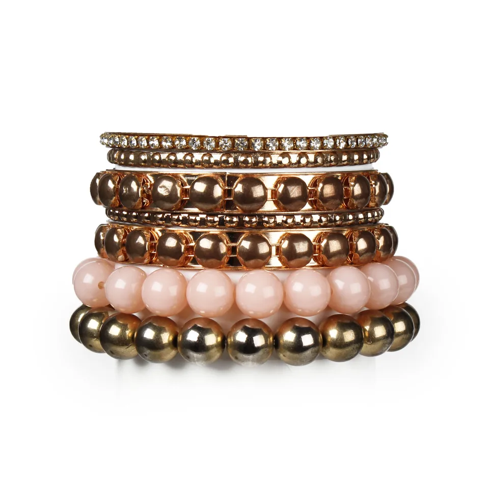 7-Piece Retro Burnished Gold Inlaid Rhinestones Bangle Bracelet Set view 2