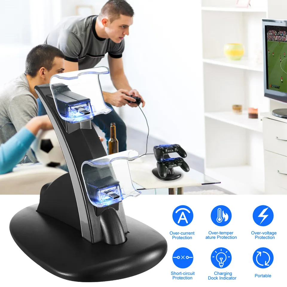 Charging Dock Station Dual Micro USB Charger Stand For PS4 Pro-PS4 Slim Gamepad Controller Handle Charging Station With Blue Indicator Game Lovers