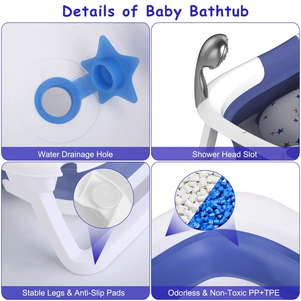 1Pc Baby Bath Tub With Thermometer Collapsible Travel Friendly 0 To 24Months Baby Bathtub With Drain Hole For Newborn Infant Toddler Odorless Toxic Free Foldable Bathtub view 3