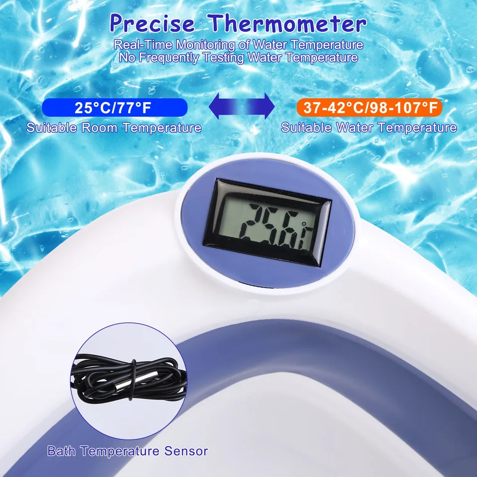 1Pc Baby Bath Tub With Thermometer Collapsible Travel Friendly 0 To 24Months Baby Bathtub With Drain Hole For Newborn Infant Toddler Odorless Toxic Free Foldable Bathtub view 4