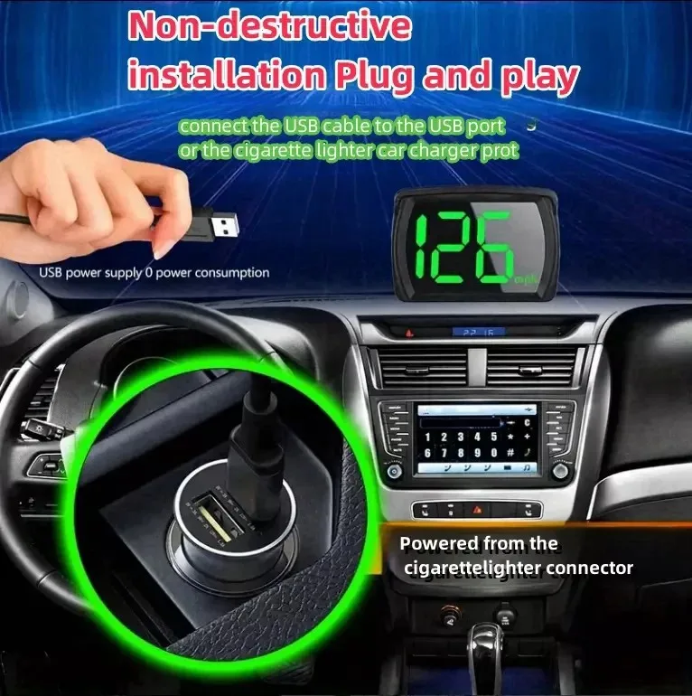 New HUD Car Head-up Display MPH Speed Display 3-inch Multi-function LCD MPH Dashboard view 2