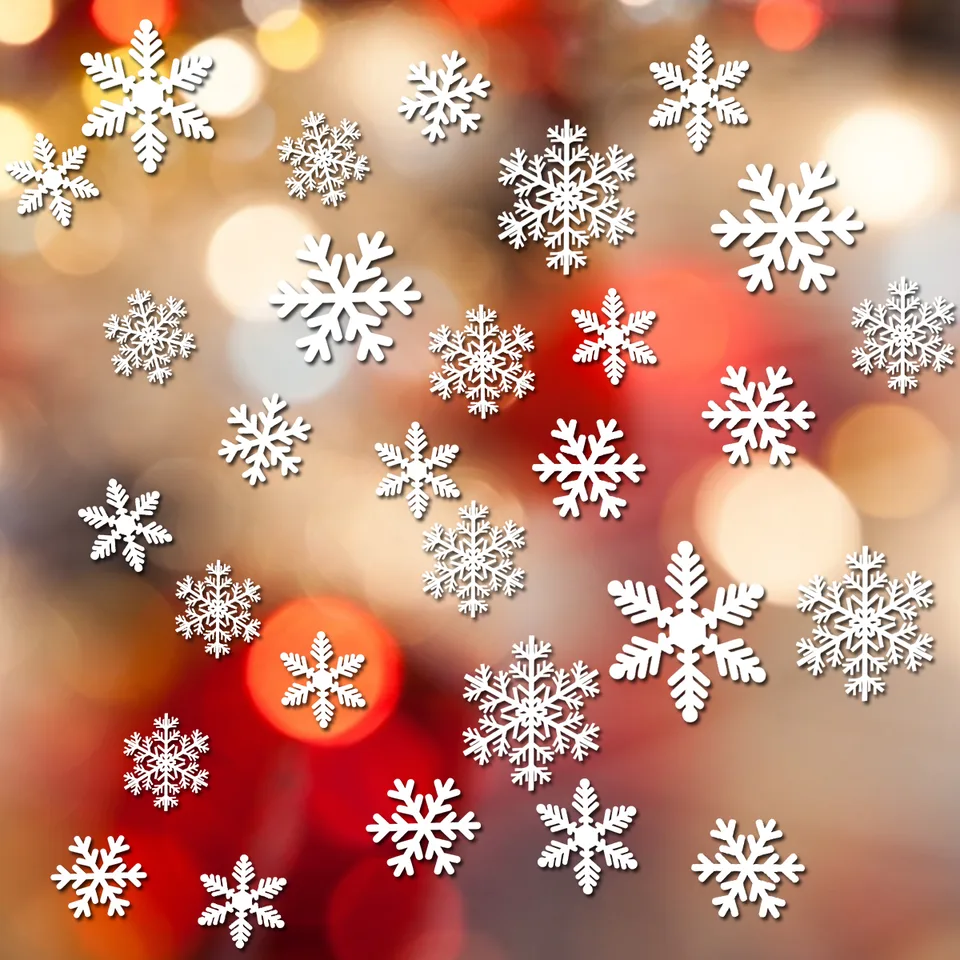 5 Sheets 135 Pcs Christmas White Snowflakes Window Clings 3 Designs Snowflake Static Stickers Winter Snow Flakes Clings For Christmas New Year Home Office Winter Holiday Party Decal view 2