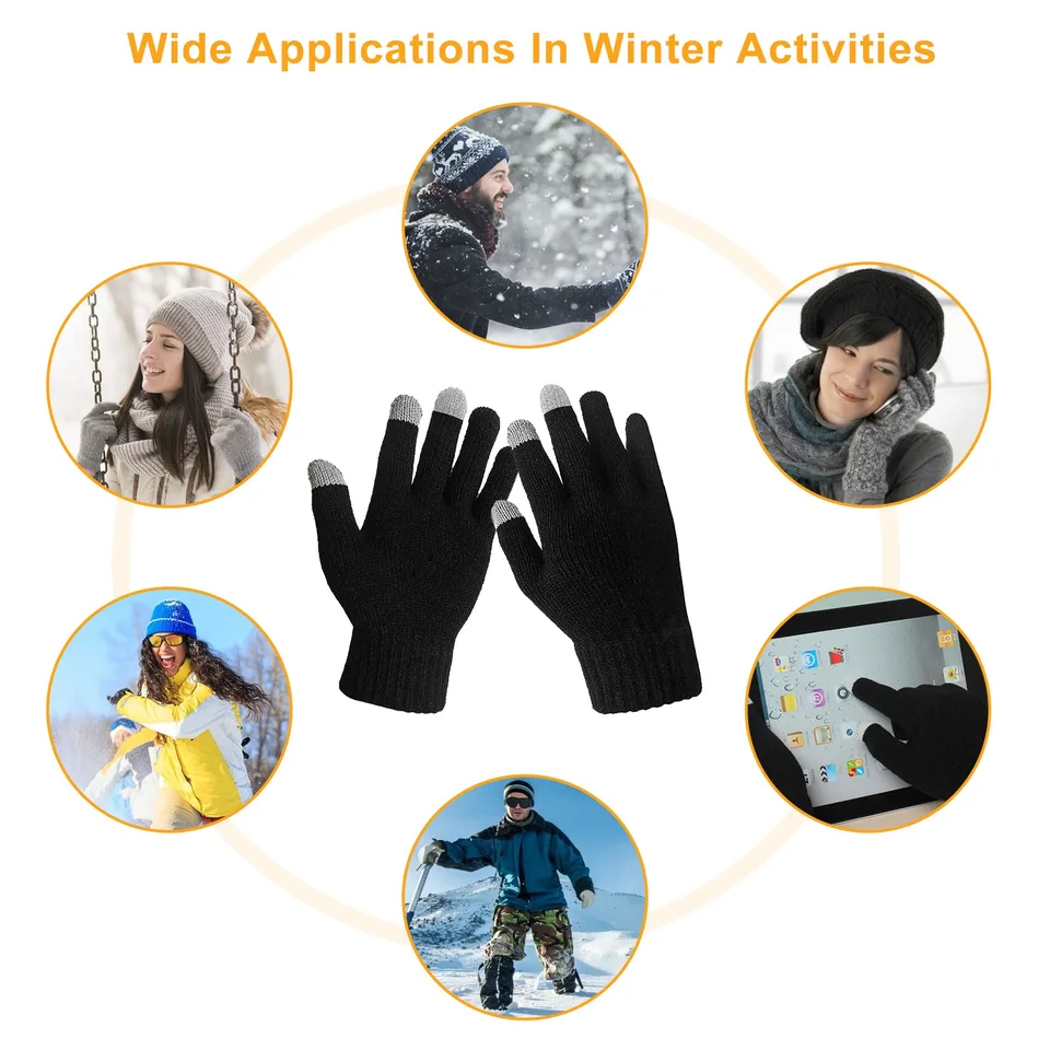 Unisex Touch Screen Gloves Full Finger Winter Warm Knitted Gloves For Warmth Running Cycling Camping Hiking view 2