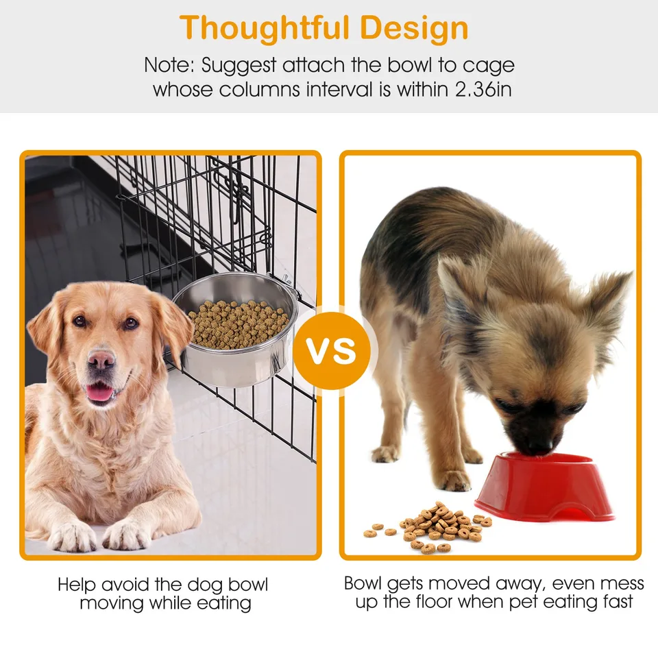 1 Pc M Size Stainless Steel Dog Bowl Pets Hanging Food Bowl Detachable Pet Cage Food Water Bowl With Clamp Holder view 4