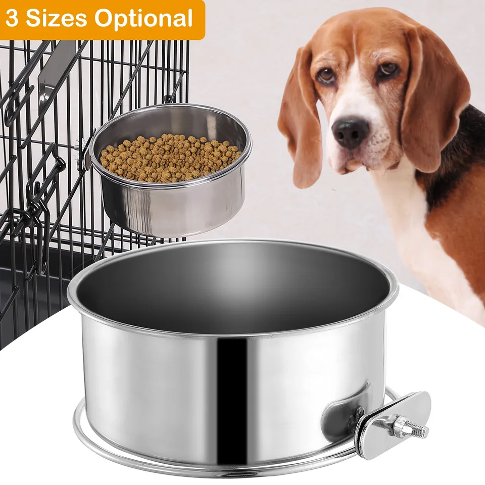 1 Pc M Size Stainless Steel Dog Bowl Pets Hanging Food Bowl Detachable Pet Cage Food Water Bowl With Clamp Holder view 3