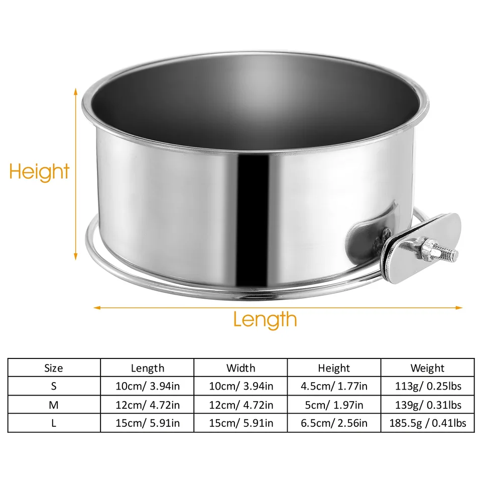 1 Pc M Size Stainless Steel Dog Bowl Pets Hanging Food Bowl Detachable Pet Cage Food Water Bowl With Clamp Holder view 2