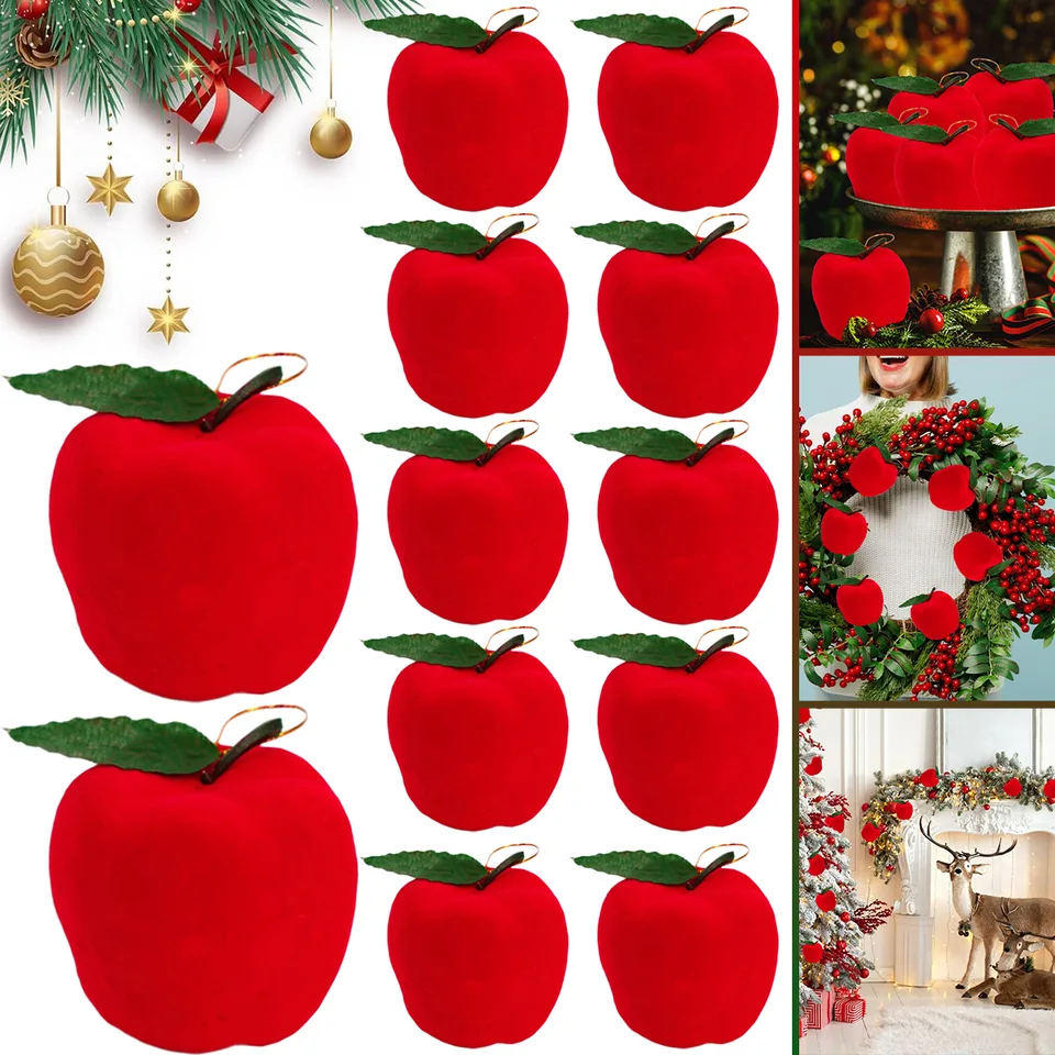 12 Packs Christmas Ornament Xmas Tree Fake Red Apples Hanging Decorations Holiday Tree Red Foam Ball Ornament Pendants For Christmas New Year Holiday Party Decor Supplies view 4