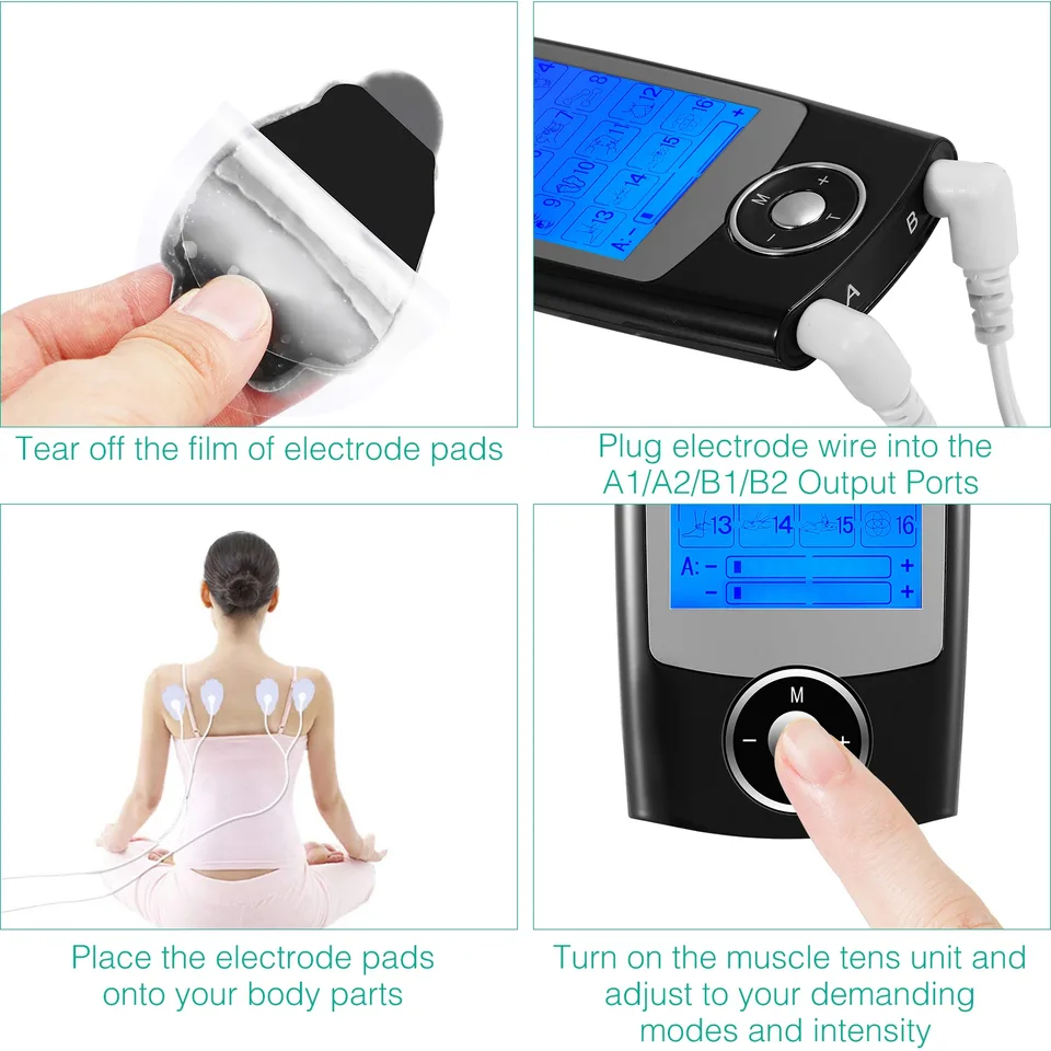 1 Pc Rechargeable Tens Unit Machine Impulse Massager 16 Modes Pain Relief Body Massager Machine Muscle Stimulator With 2 Outputs And 6hrs view 3