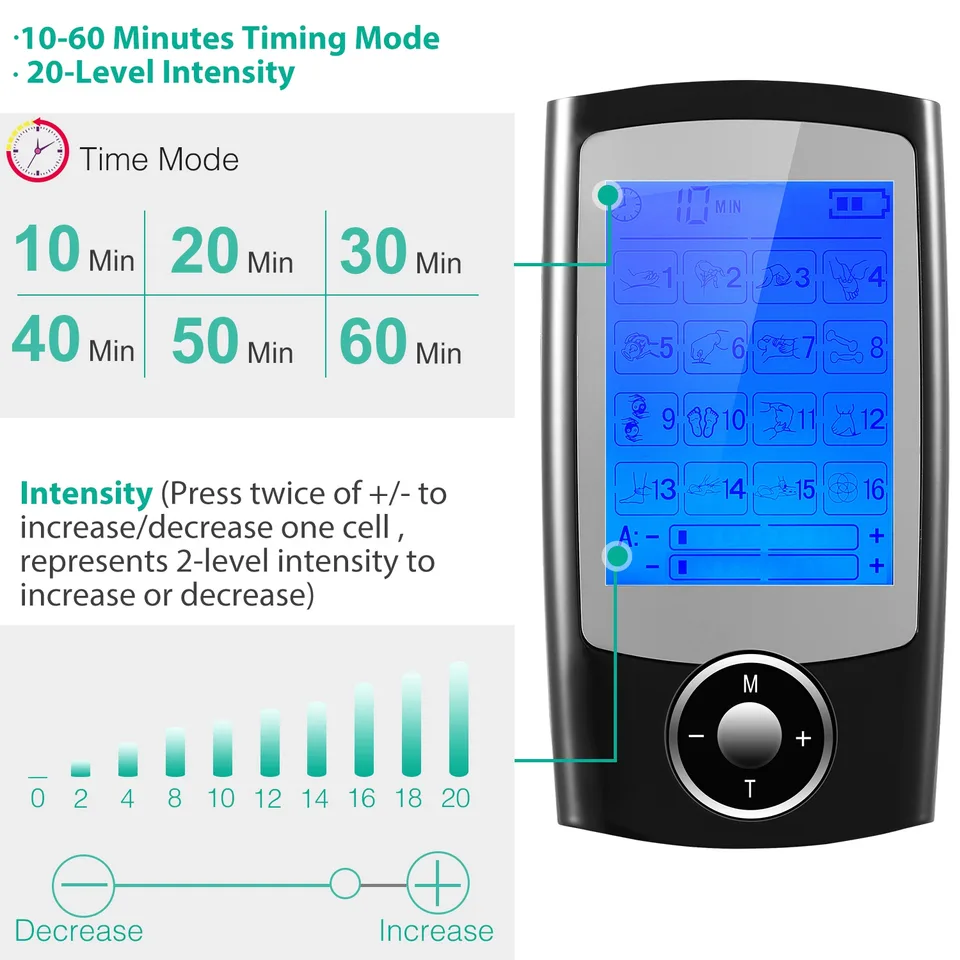 1 Pc Rechargeable Tens Unit Machine Impulse Massager 16 Modes Pain Relief Body Massager Machine Muscle Stimulator With 2 Outputs And 6hrs view 2