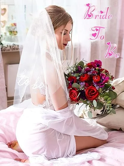 Bride To Be Embroidered Veil Bachelorette Party Bach Party Accessory Bride To Be Headband White Bridal Veil Headpiece For Bridal Shower view 2