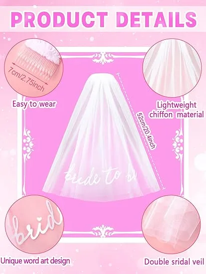 Bride To Be Embroidered Veil Bachelorette Party Bach Party Accessory Bride To Be Headband White Bridal Veil Headpiece For Bridal Shower view 4