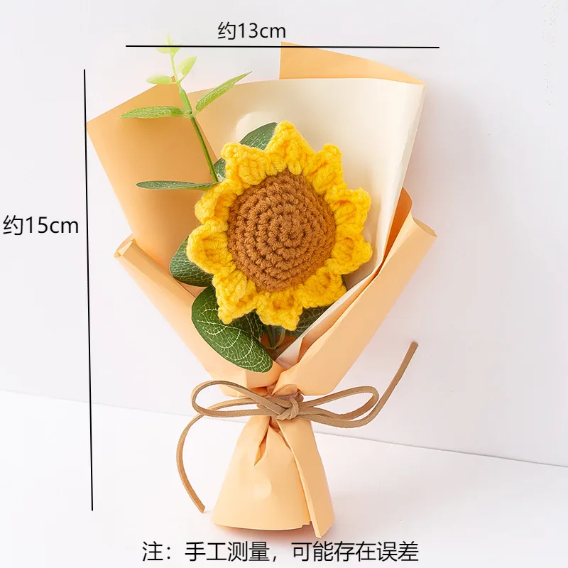 Mini Sunflower Hand-woven Bouquet Wool Knitted Flower Souvenir Teacher's Day Christmas Valentine's Day Gift view 3