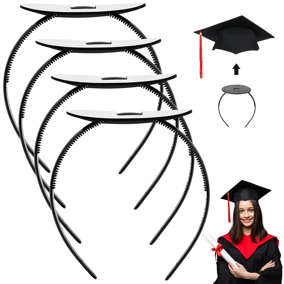 4 Pack Graduation Cap Headband,Grad Cap Band With Adhesive Strip Secures Your Grad Cap Upgrade Insert Hairstyle Hat Accessories Hairband For Graduates Gift view 4