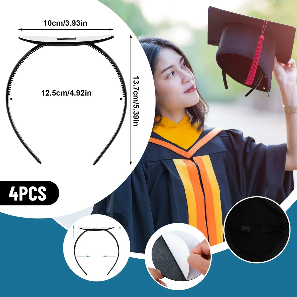 4 Pack Graduation Cap Headband,Grad Cap Band With Adhesive Strip Secures Your Grad Cap Upgrade Insert Hairstyle Hat Accessories Hairband For Graduates Gift view 3