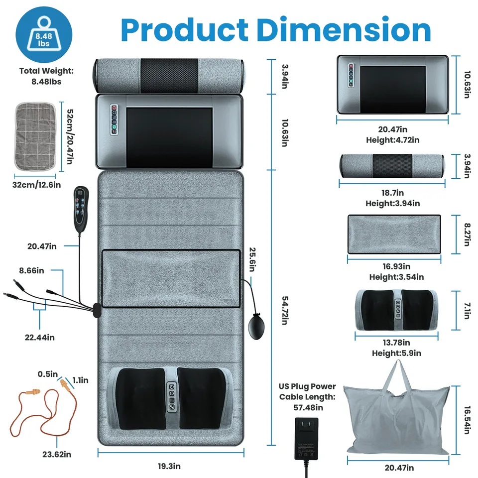 Advanced Version 1 Set Full Body Electric Massage Mat With Neck Foot Massage Head Pillow And Cloth Lumbar Pillow Timer Anti-Slip Bottom view 3