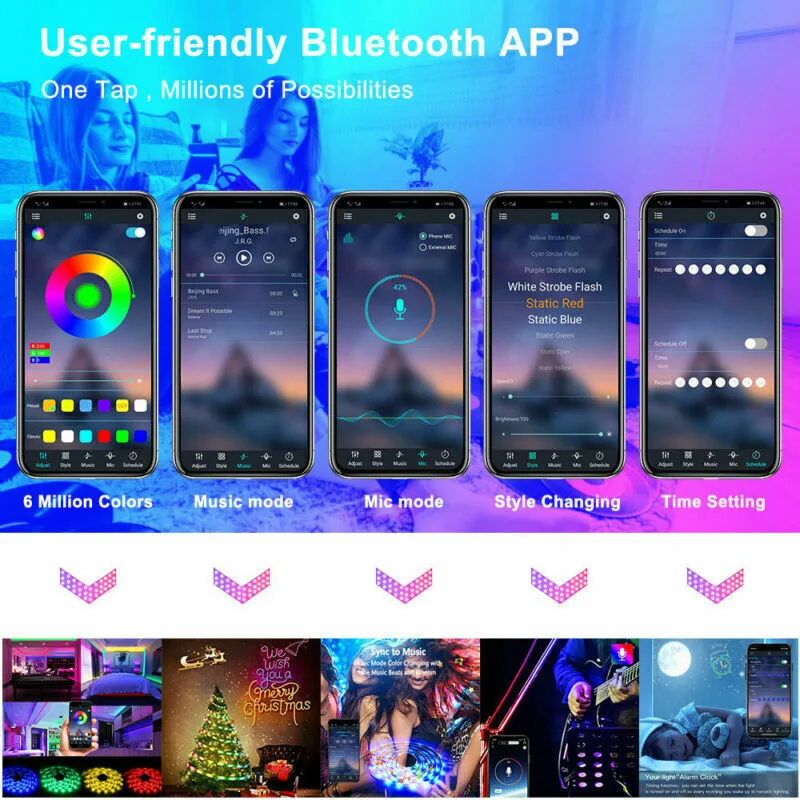 BRAND NEW 5050 RGB LED Strip Bluetooth Remote Lights TV Back Lights For Bar Room view 2