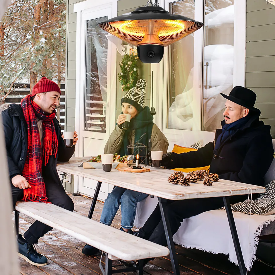 1500W Outdoor Patio Heater Electric Hanging Heated Ceiling Mounted Heating Lamp IP23 Waterproof With 3 Heating Levels 30Mins 60Mins Timer 2 Remote Control For Garage Balcony Courtyard view 3