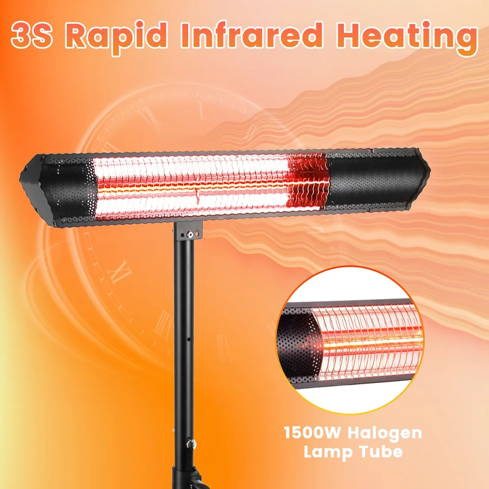 1500W Infrared Heater With Stand Electric Outdoor Patio Heater IP65 Waterproof Tripod Wall Mount With 2 Remotes 3 Heating Levels For Home Restaurant Yard Office Garage view 4